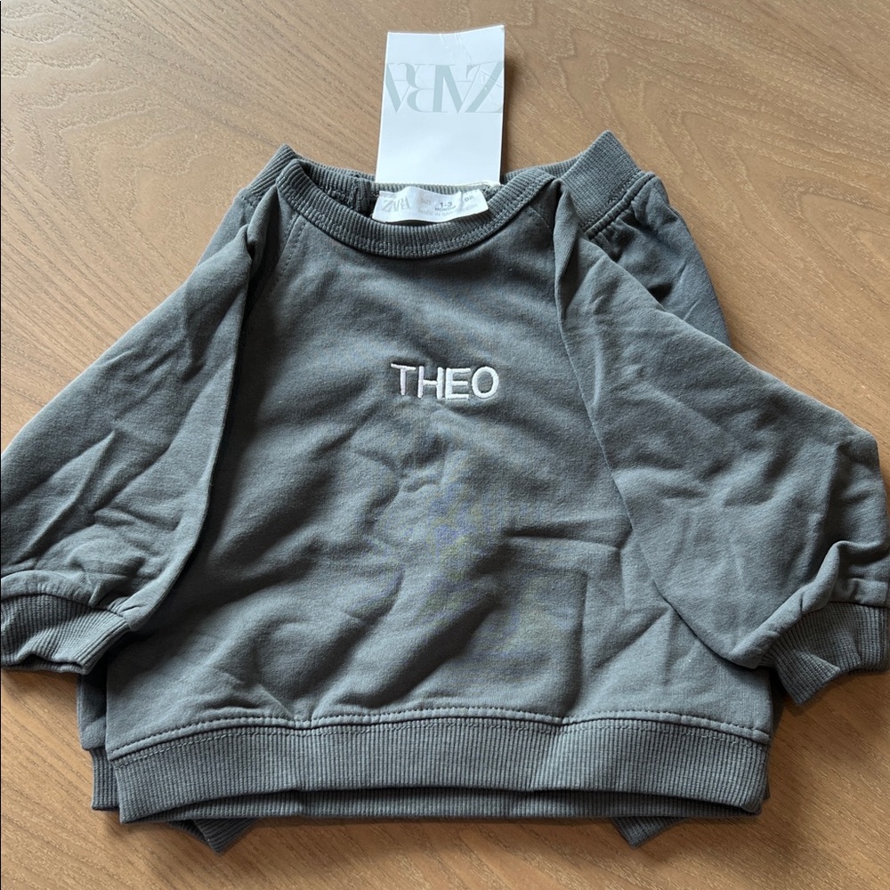 NWT - 1-3 Months Zara Geay Sweatsuit with “THEO” Name Embroidery
